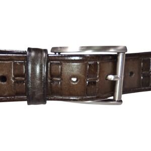 Mens Footjoy Two-tone Brown Embossed Leather Belt‎ Silver Buckle size 40